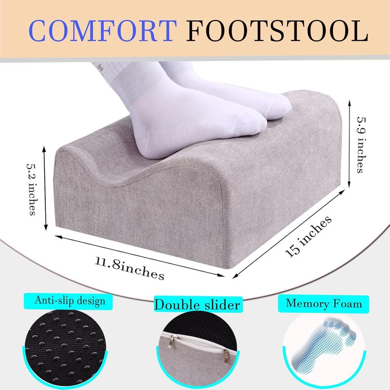 COMFelicify Foot Rest for Under Desk at Work, Ergonomic Under Desk Footrest with Washable Cover, Memory Foam Foot Stool for Office Chair & Gaming Chair, Back & Hip Pain Relief, Light Grey - Image 5
